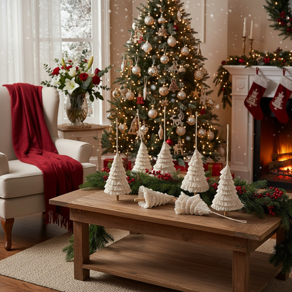 6件套圣诞树装饰品4.3x7.5英寸流苏树形悬挂装饰圣诞树装饰家居节日展示FBA发货-16