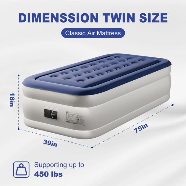 75*39*18in 植绒床面 PVC围带&底部 蓝色+白色 野营床垫 充气 带收纳袋 杯洞 美规插头 100kg-12