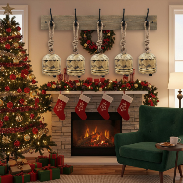 4件套圣诞钟装饰品4.5x6.1“铁制悬挂装饰品节日派对树装饰品FBA发货-17