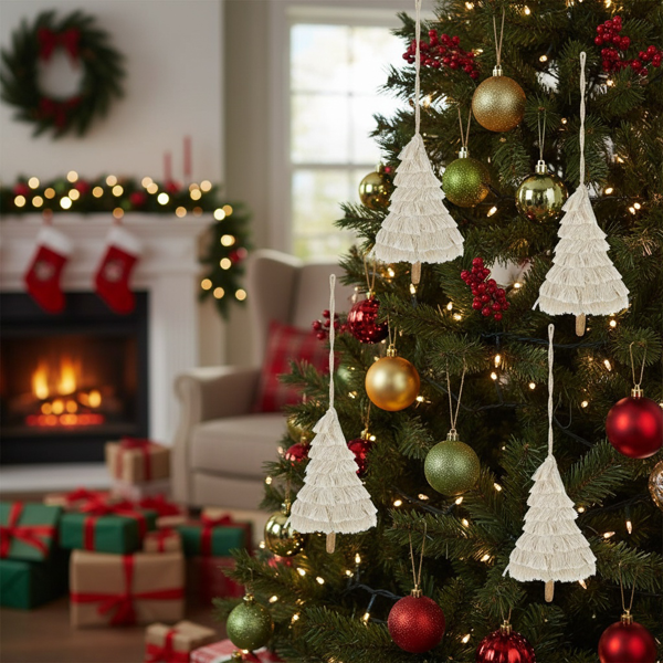 6件套圣诞树装饰品4.3x7.5英寸流苏树形悬挂装饰圣诞树装饰家居节日展示FBA发货-3