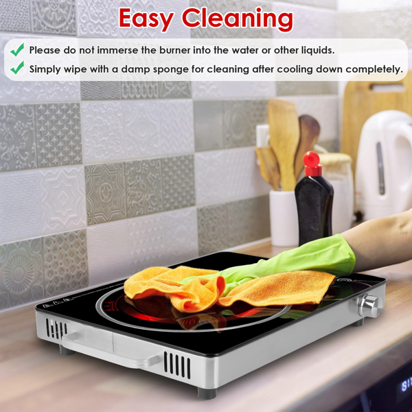 （物流随机发，自提可发加拿大）-3500W单头电炉灶 110V - 快速加热电热板，配备4种预设模式（煎炸/烧烤/炖煮/多功能），12档功率/温度调节，0-3小时定时器，便携式把手及易清洁玻璃表面，适用于宿舍/房车/露营-12