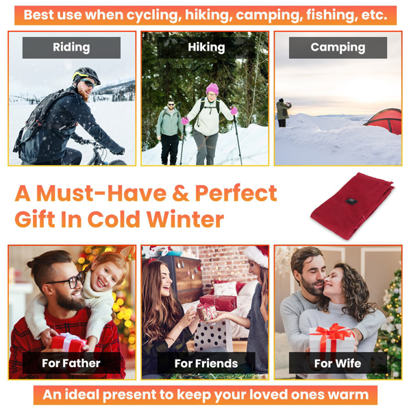 （物流随机发，自提可发加拿大）-加热颈围  暖感加热围巾，USB电源供电，3档温控模式，柔软亲肤可机洗，冬季露营/钓鱼必备-5