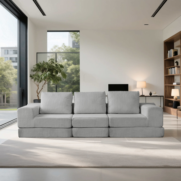 108'' Modular Sectional 3-Seater Cloud Sofa,Corduroy Convertible Sofa Bed ,living room.-1