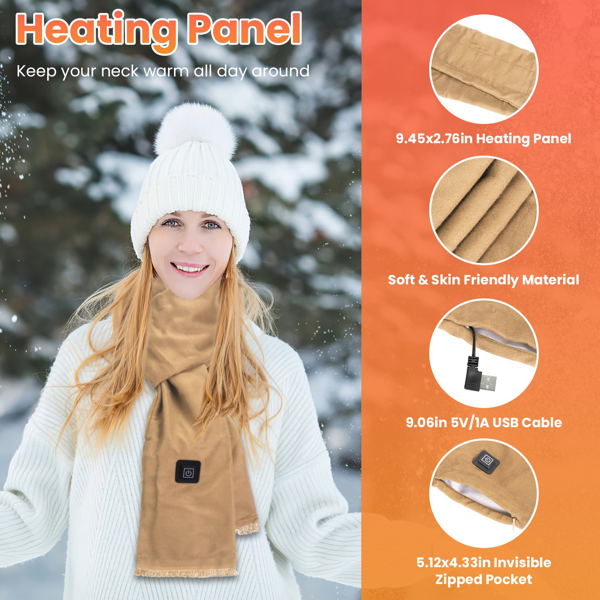 （物流随机发，自提可发加拿大）-加热颈围  暖感加热围巾，USB电源供电，3档温控模式，柔软亲肤可机洗，冬季露营/钓鱼必备-3
