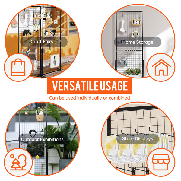 2件套24英寸x67英寸商业网格墙显示器，带T形底座-适用于零售店、工艺品博览会和贸易展的双面金属线板系统（包括挂钩和夹子）-6