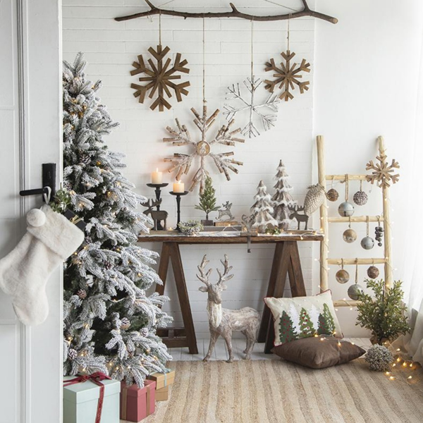 2件套17.7英寸圣诞树装饰品大型木制雪花装饰品乡村壁挂，用于度假屋展示FBA发货-13