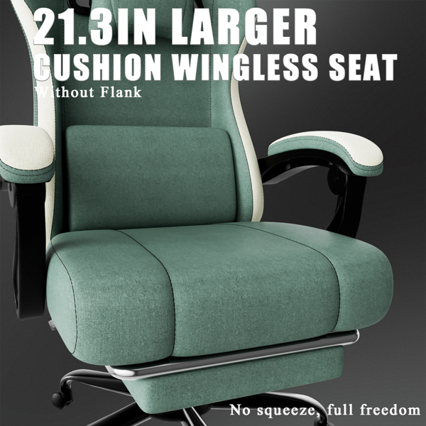 人体工学游戏椅，配备袋装弹簧坐垫，透气面料电脑椅带脚凳，可调节腰部支撑成人游戏椅-3