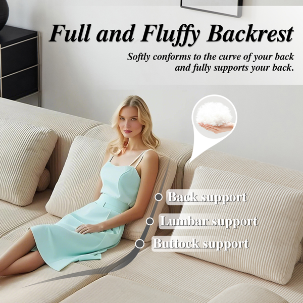 108'' Modular Sectional 3-Seater Cloud Sofa,Corduroy Convertible Sofa Bed ,living room.-6