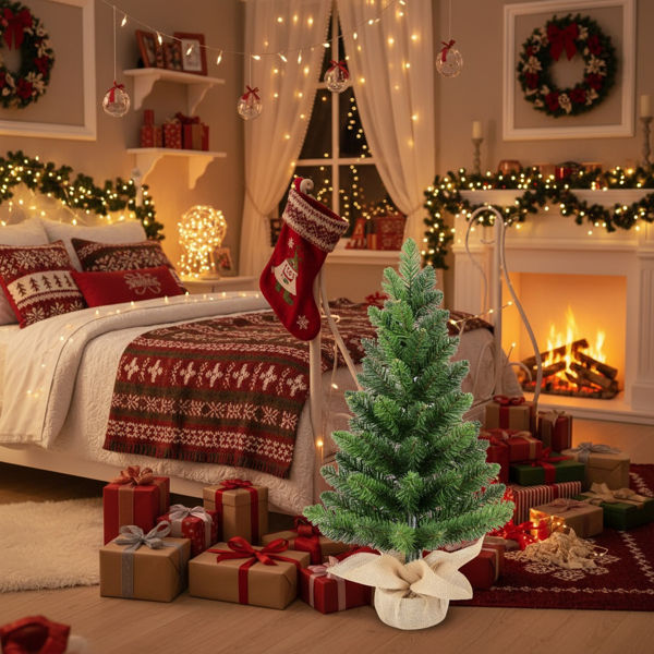 2个装2英尺桌面圣诞树，68头PVC绿树人造植物基迷你人造假日办公家具派对装饰桌面/桌子FBA发货-12