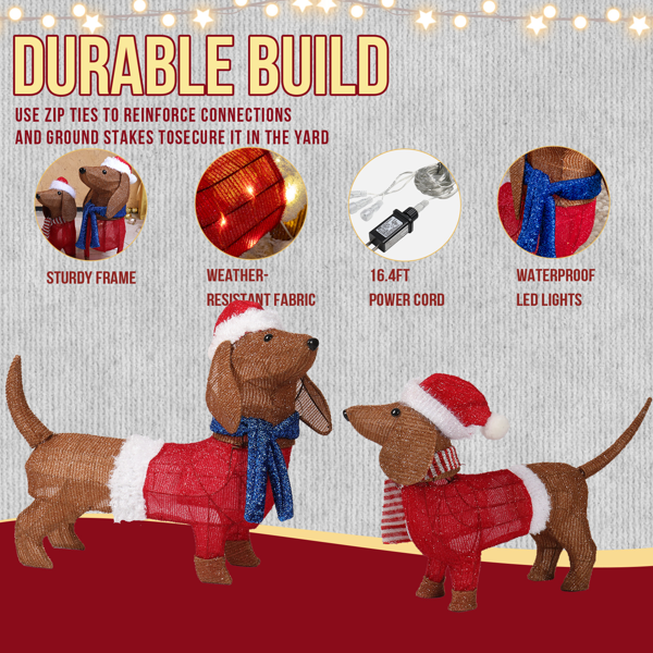 2pcs  30in 28in 棕色 腊肠狗组合 葱布 115L暖白皮线灯   圣诞灯饰动物元素 4.5V 3.6W 英规-6