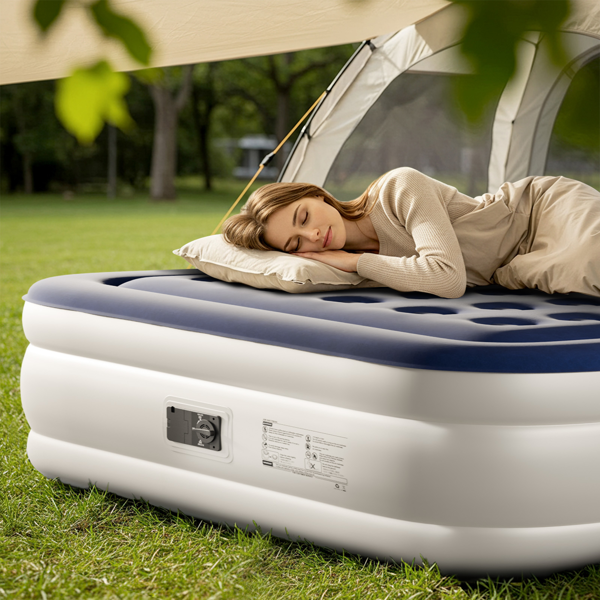80*60*18in 植绒床面 PVC围带&底部 蓝色+白色 野营床垫 充气 带收纳袋 杯洞 美规插头 200kg-21