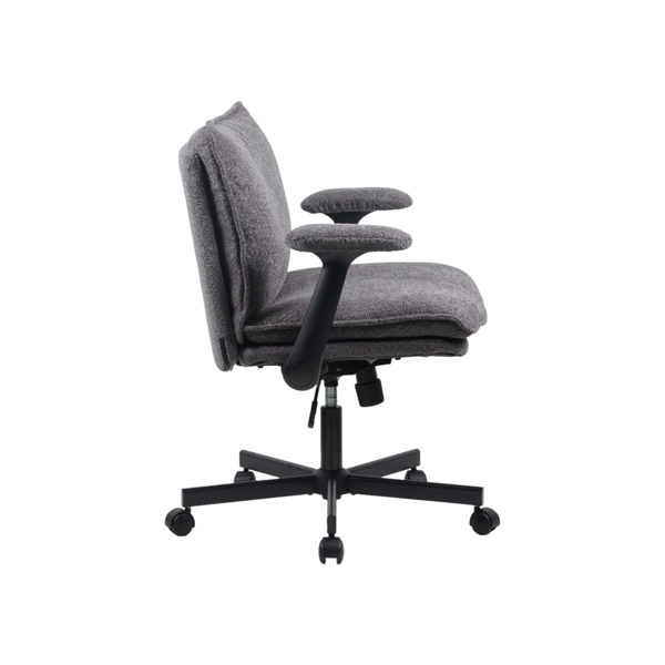 交叉腿友好办公椅，带十字框架、滚动脚轮和折叠臂，适合家庭办公室和梳妆区的软垫宽座办公椅，灰色-4