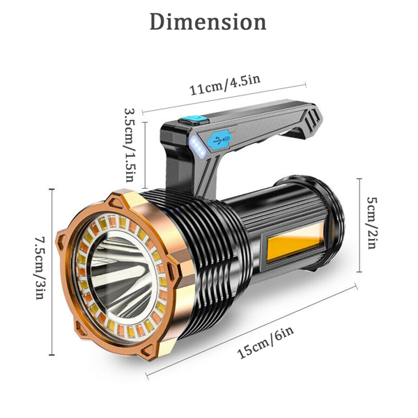 USB可充电LED手电筒探照灯工作灯8模式手电筒户外露营徒步手电筒(TK/TMEU下自提)-2