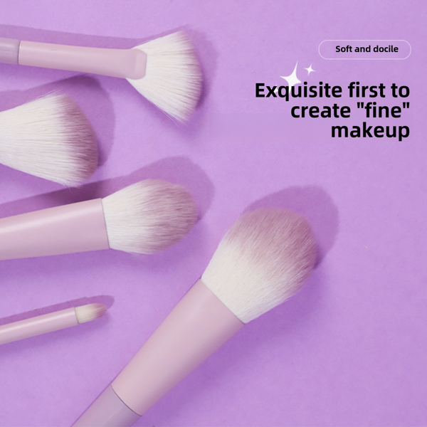 3PCS白色，紫色和粉红色圆头唇刷-口红和唇彩混合刷与帽+ 10PCS星尘紫色化妆刷套装-粉红色粉末，眼影，唇刷和超软美容工具与存储桶，亚马逊物流发货-3