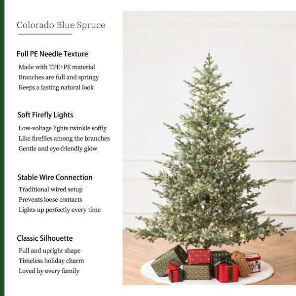 科罗拉多蓝云杉 6.5英尺圣诞树，预装灯饰，人造全树，拥有2,694根树枝尖和906颗低压暖色LED灯，折叠支架及逼真耐火树枝-2