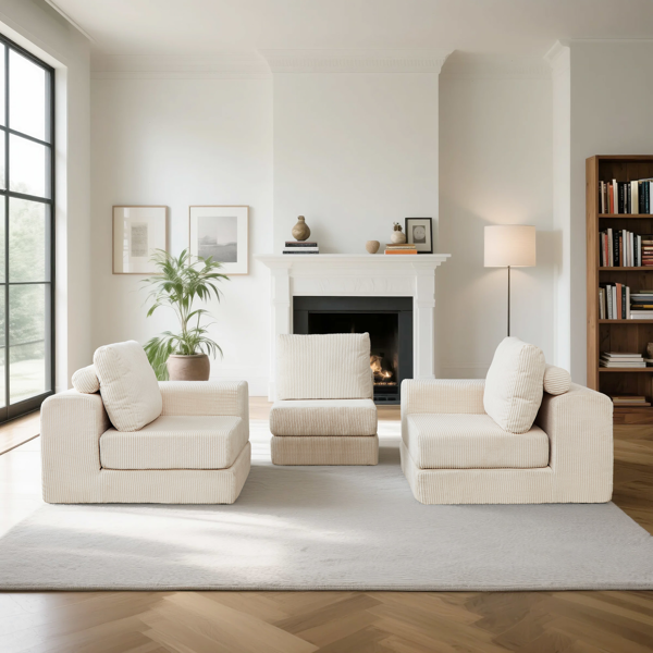 108'' Modular Sectional 3-Seater Cloud Sofa,Corduroy Convertible Sofa Bed ,living room.-2
