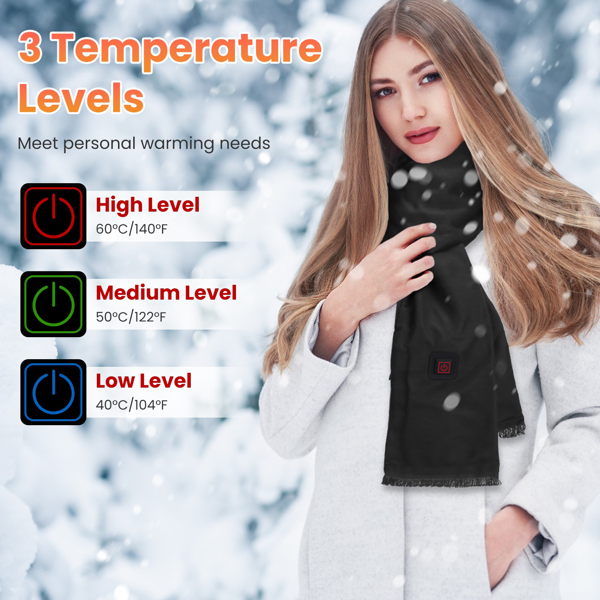 （物流随机发，自提可发加拿大）-加热颈围  暖感加热围巾，USB电源供电，3档温控模式，柔软亲肤可机洗，冬季露营/钓鱼必备-4