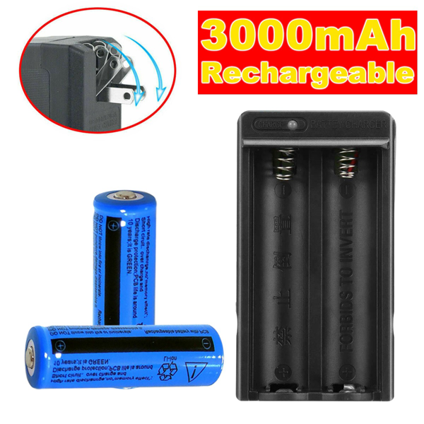 2块3000mah 18650可充电电池+ 1个双充电器套装，适用于手电筒和头灯(TK/TMEU下自提)-4