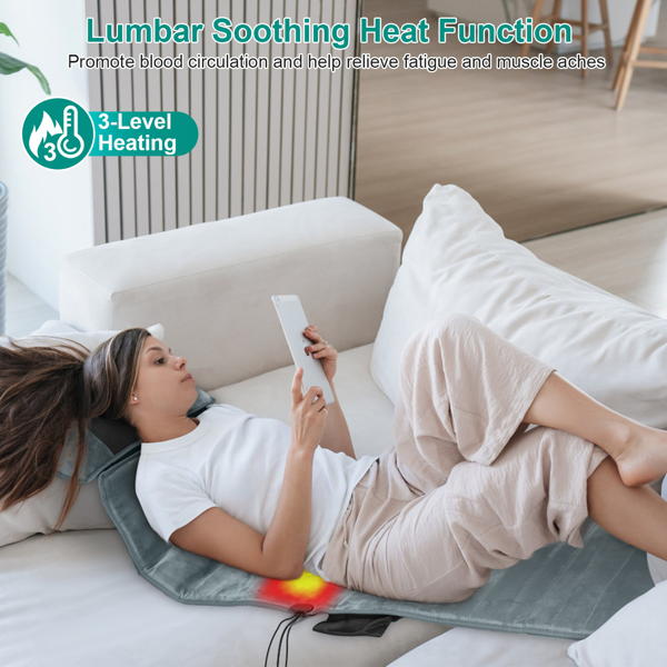 （物流随机发，自提可发加拿大）-全身按摩垫配颈部揉捏按摩器——10个精准按摩点+3档腰部加热，9种振动模式/9档速度，20节点颈部按摩（加热+3种模式），10-30分钟智能定时器，防滑底座，附赠收纳袋——父母的完美礼物-6