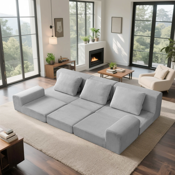 108'' Modular Sectional 3-Seater Cloud Sofa,Corduroy Convertible Sofa Bed ,living room.-8
