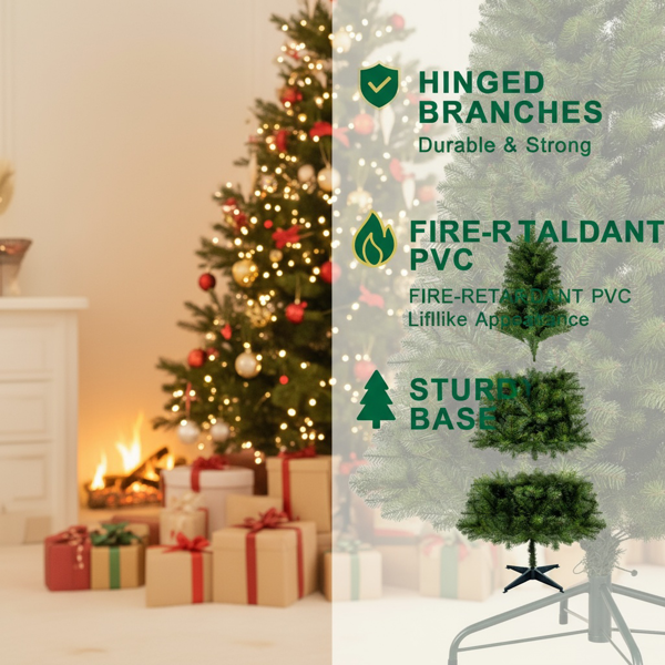6英尺铰链式圣诞树人造植物全PVC树枝582个尖端，4条腿支架室内节日派对装饰FBA发货-6