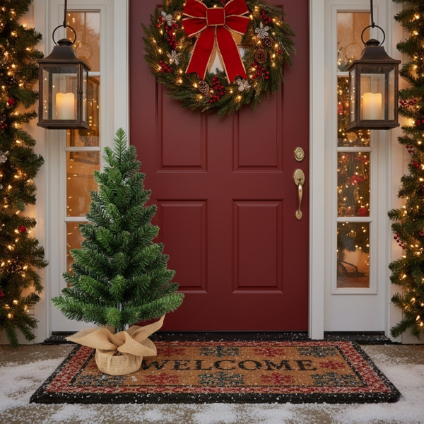 2个装2英尺桌面圣诞树，68头PVC绿树人造植物基迷你人造假日办公家具派对装饰桌面/桌子FBA发货-11