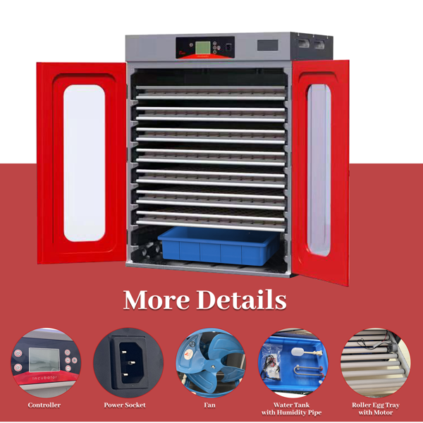 1000枚鸡蛋孵化柜，带自动翻蛋和数字温度控制，大型商用家禽孵化柜，适用于鸡、鸭、鹅、鹌鹑蛋-5