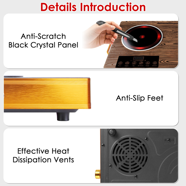 （物流随机发，自提可发加拿大）-7000W双头电炉灶 110V，配备2个3500W快速加热炉盘，4种预设模式（蒸/煎/烤/强火），11档功率调节，便携式把手及易清洁玻璃面板，适用于所有平底锅具，适合宿舍/房车/公寓/露营使用。-3