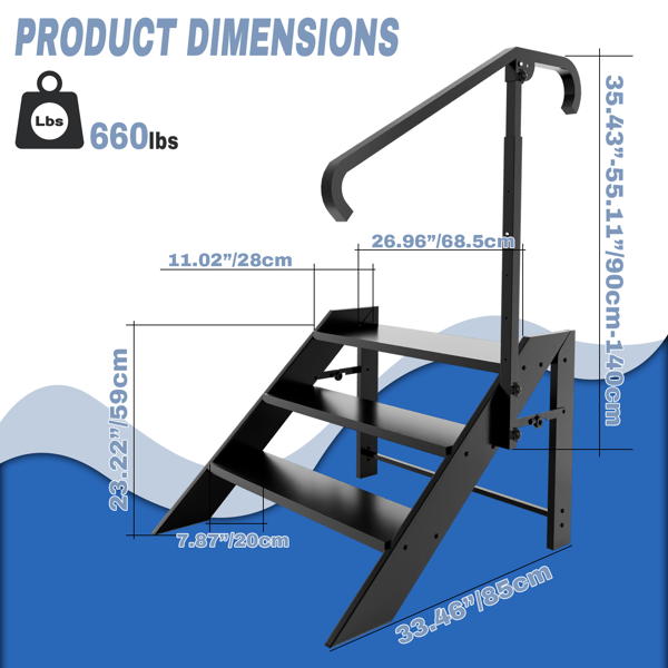 三折梯，折叠式踏脚凳，房车防滑踏板，最大承重660磅（约300公斤），适用于家庭、旅行拖车、露营车、移动房屋、水疗中心及门廊的按摩浴缸踏板。-2