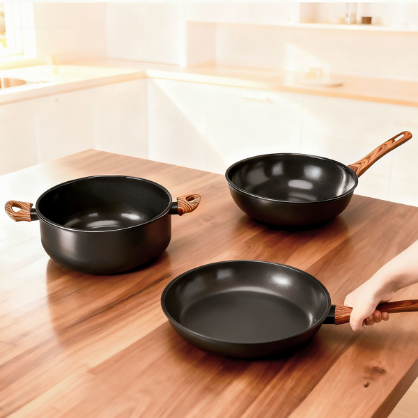 17件 六锅三盖 组装手柄 烹饪锅具 黑色 带28cm汤锅 铝锅套装-10