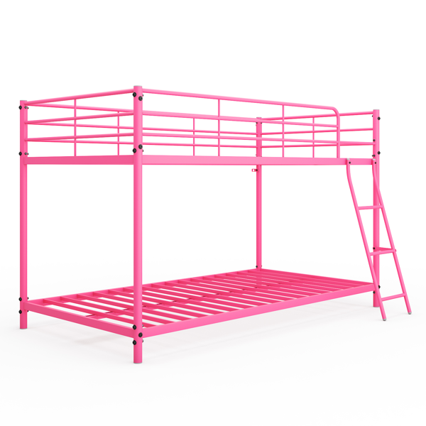粉色 Twin 圆管双层矮床 护栏斜梯 铁床 美国-1