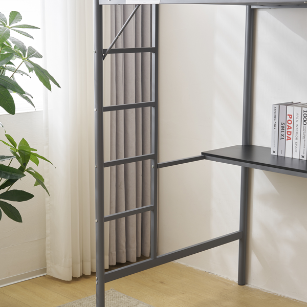 【同款编码：27723326】灰色 198*143*182cm Twin 高架床 带桌子 层架 铁床 美国-17