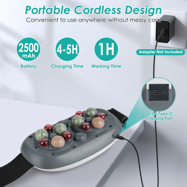 （物流随机发，自提可发加拿大）-石质腹部按摩器 - 双旋转按摩头配6颗红光灯，5种模式3档速度3档温度调节，2500mAh可充电电池，可调节腰带设计，缓解经期不适/腹胀问题-8