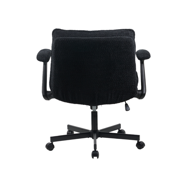 交叉腿友好办公椅，带十字框架、滚动脚轮和折叠臂，适合家庭办公室和梳妆区的软垫宽座办公椅，黑色-6