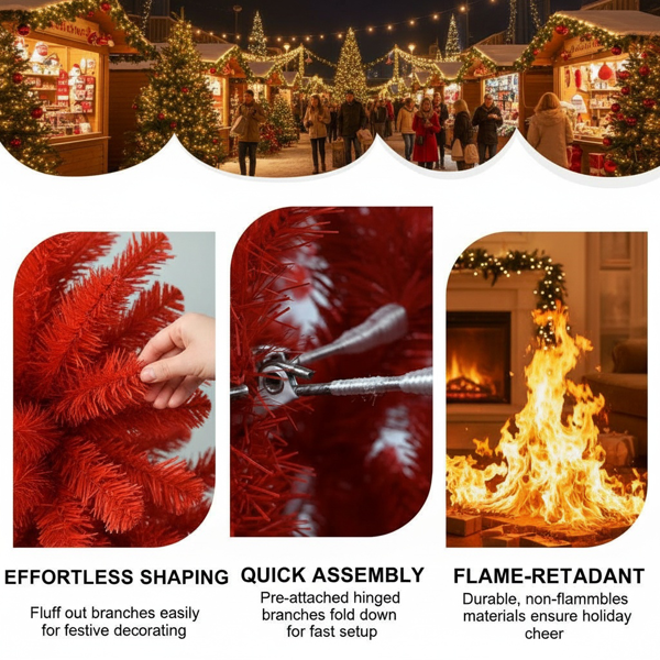 5英尺红色圣诞树624个尖端铰接树枝PVC人造植物树稳定金属支架，便于安装节日派对装饰FBA发货-5