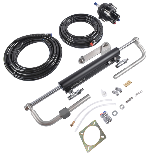 液压方向舵机套件 90 HP Marine Hydraulic Steering System with Two-Way Locking Valve, High-Pressure Pump & 2X 24ft Durable Nylon Hose for Single-Engine Boats-7