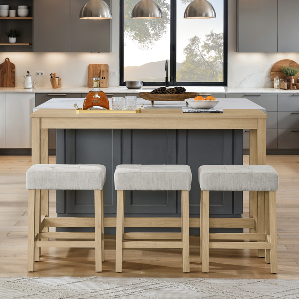 59 英寸吧台桌、餐桌、带电源插座的沙发桌、3 个软垫凳子、4 件套吧台桌椅套装，适用于客厅、餐厅、厨房-10