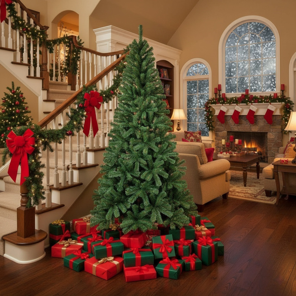 6英尺圣诞树带500个PVC尖头绿色人造植物铰链结构金属支架假日装饰，适用于办公室家庭派对装饰FBA发货-3