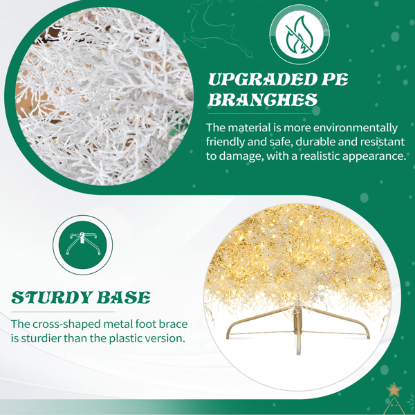 7ft 白色 枯枝树 自动树 PE  1218枝头 400皮线灯无极灯 圣诞树 30V 6W 美规-3