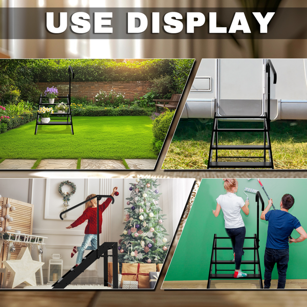 折叠四步梯，可折叠踏脚凳，房车防滑踏板，最大承重660磅（约300公斤），适用于家庭、旅行拖车、露营车、移动房屋、水疗中心及门廊的热水浴缸踏板。-7