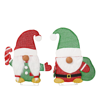 2pcs 24in 红绿色 2D地精拿拐杖糖  金葱布 80L暖白皮线灯 圣诞灯饰经典元素 4.5V 3.6W 英规