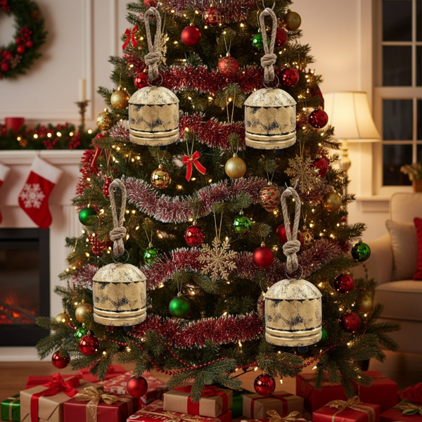 4件套圣诞钟装饰品4.5x6.1“铁制悬挂装饰品节日派对树装饰品FBA发货-19