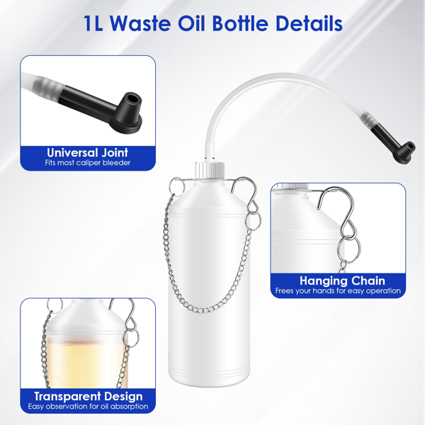 （物流随机发，自提可发加拿大）-3 升刹车放气套装 手动刹车放气真空泵工具组，含 1 升废油瓶及 4 个主缸适配器，单人操作气动刹车油抽取工具，适用于所有车型-9