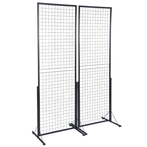 2件套24英寸x67英寸商业网格墙显示器，带T形底座-适用于零售店、工艺品博览会和贸易展的双面金属线板系统（包括挂钩和夹子）-10