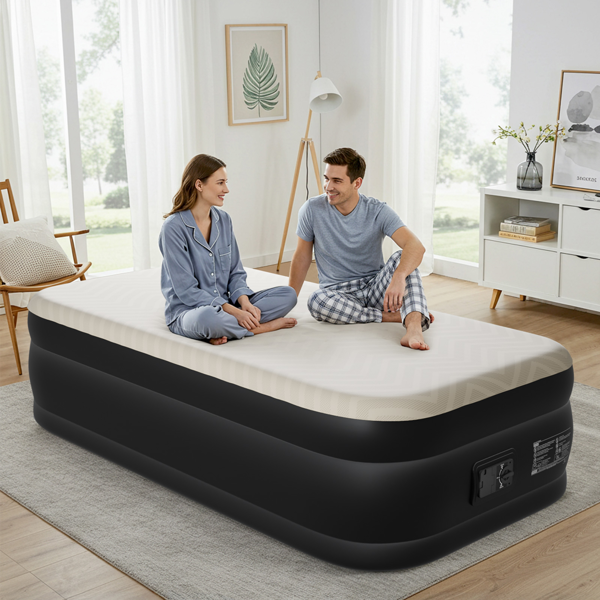 75*39*18in 海绵植绒床面 PVC围带&底部 米黄色+黑色 野营床垫 充气 带收纳袋 美规插头 100kg-20
