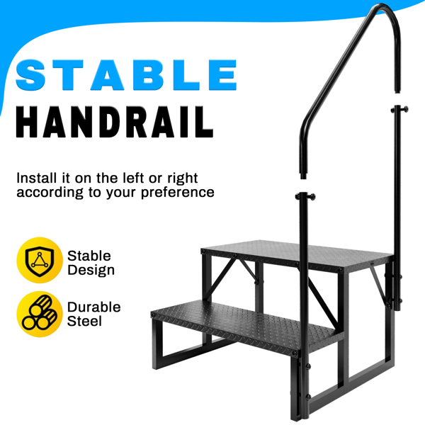 带扶手的房车踏板，两级梯式按摩浴缸踏板带扶手，便携式移动房屋楼梯，适用于第五轮房车的户外房车楼梯-2