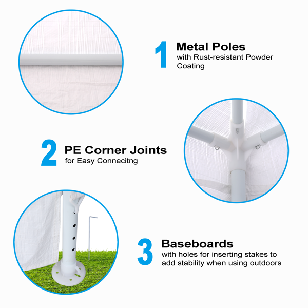3*3m 4片面（两个门）,螺旋管 凉棚 白色 PE布, 10'x10'派对帐篷 4 面可拆, 户外 重型凉亭,婚礼帐篷 喷塑铁管-4