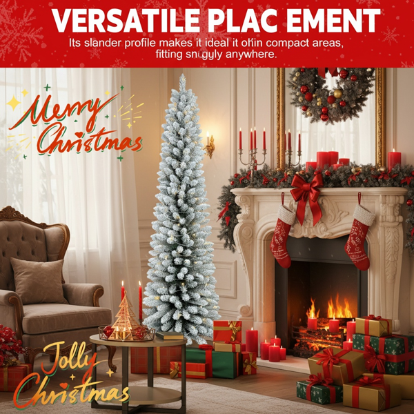 5英尺圣诞树配100个暖白色LED灯植绒铅笔人造植物263个尖端超薄PVC树金属支架节省空间易于组装派对装饰FBA发货-8