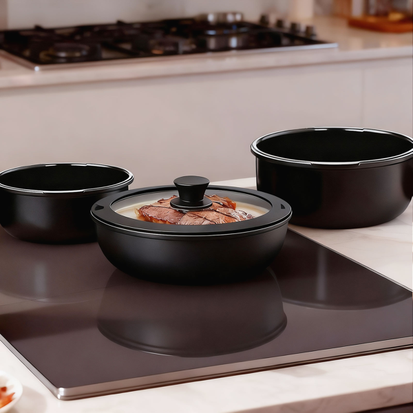 23件 七锅两盖 可拆卸手柄 烹饪锅具 黑色 铝锅套装-11