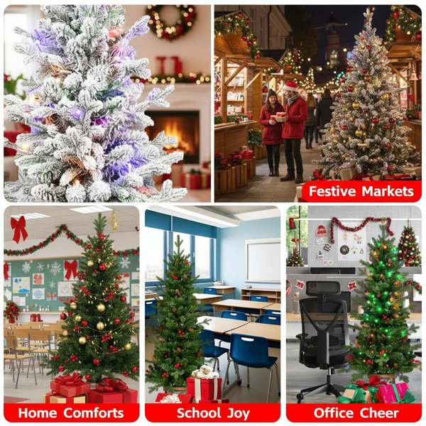 4英尺圣诞树带100个多色LED灯，预亮绿色人造植物花盆，红色浆果和松果树，PVC全枝，闪闪发光的底座照亮花盆，派对装饰FBA发货-6